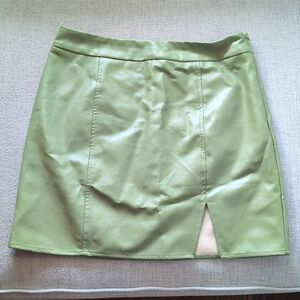 BaeVely Faux Leather Olive Mini Skirt